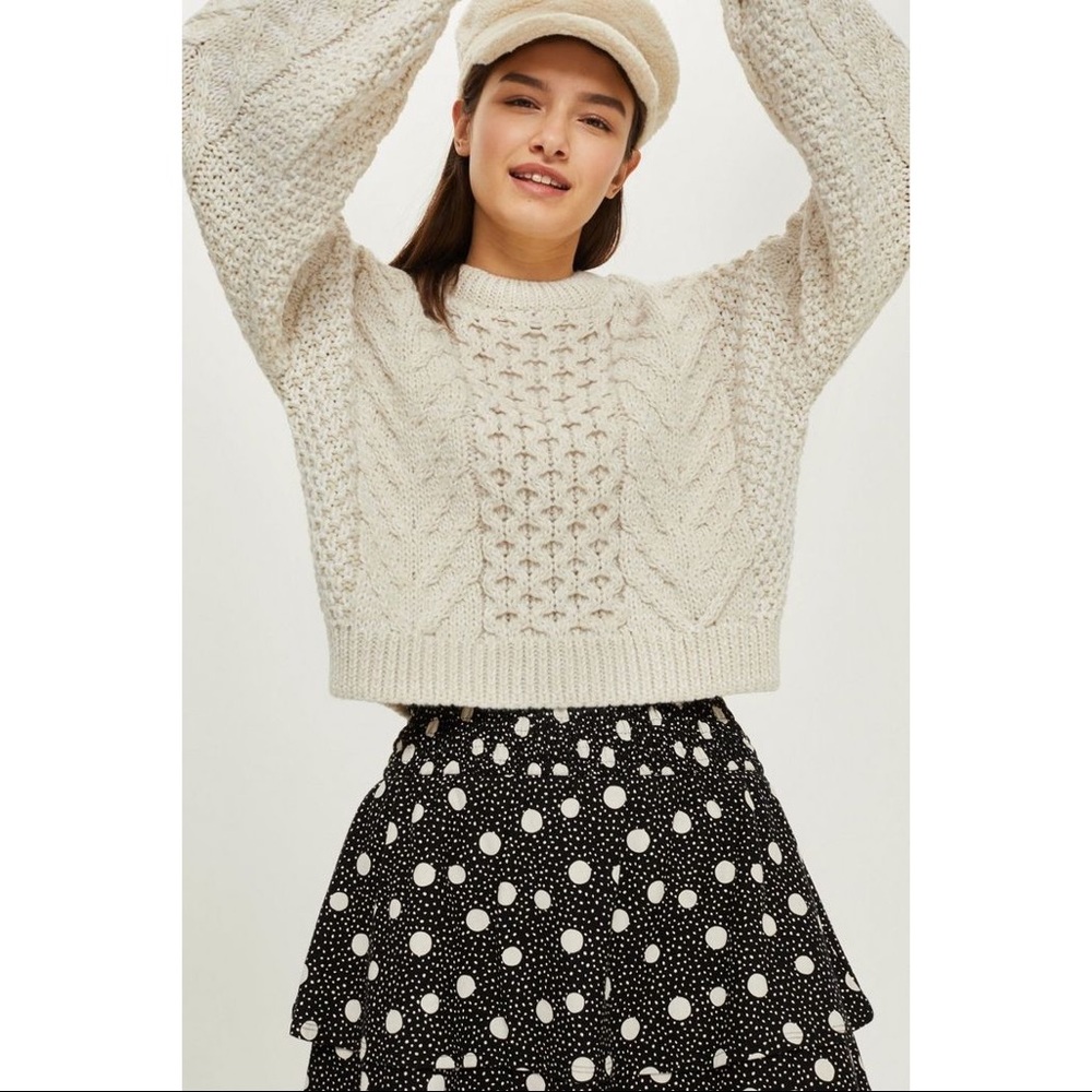 Topshop Blouson Cropped Cable Sweater Size 6 NWT